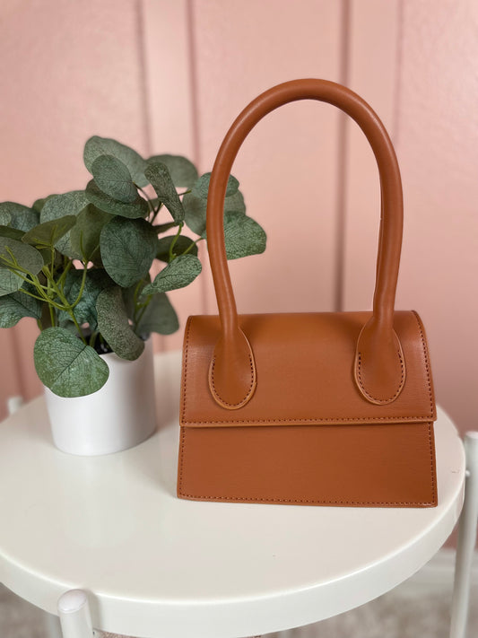 Faux Leather Hand Bag (Camel)